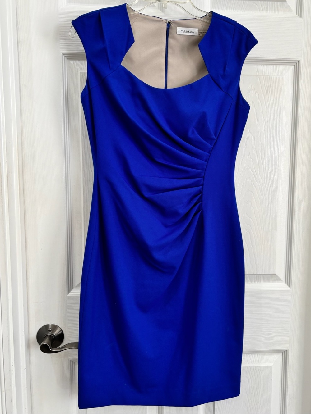 Calvin Klein Cobalt Blue Draped Midi Sheath Dress